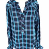 Tolani Women's Black / Blue Size S 1/2 Button Plaid Long Sleeve