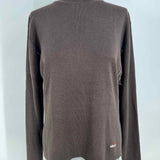 Ellesse Women's Brown Size L Mock Neck Silk Blend Stripe Sweater