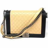 Chanel 2013/14 XL Boy Bag Black Beige Flap Quilted Leather Shoulder Bag