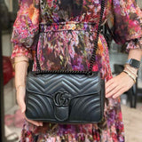Gucci Marmont Small Black Flap Quilted Leather Crossbody
