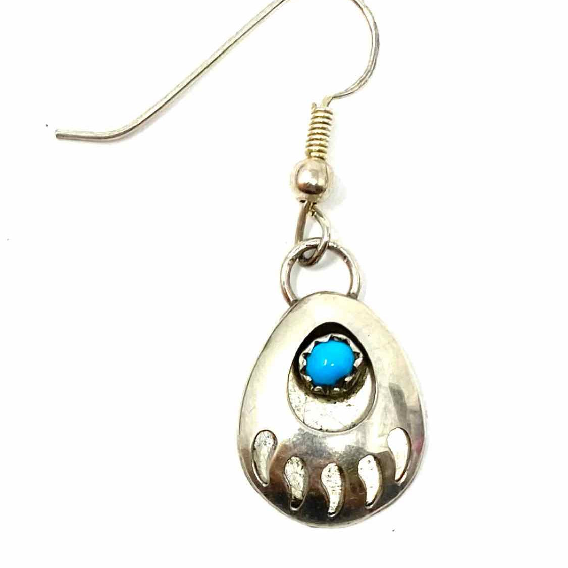 Native American Hook Silver Bear Paw Turquoise Earrings