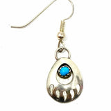 Native American Hook Silver Bear Paw Turquoise Earrings