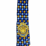 GIANNI VERSACE Silk Blue Yellow Geometric Medusa Necktie