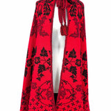 Women's Reversible Red Size One Size Hooded jacquard Floral Cape