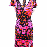 Betsey Johnson Women's Black Pink Size 4 Wrap Silk Flower Dress