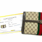 Gucci Vintage Brown GG Supreme Canvas Green/ Red web Foldover Clutch