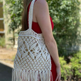 Crochet Beige Tassel Tote