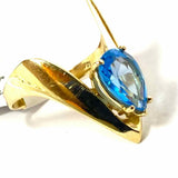 Estate Blue Topaz Size 7.5 14K Gold Pear Shape Geometric Ring