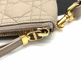 Christian Dior 2023 Caro Daily Pouch M Taupe CANNAGE Pebbled Leather Wristlet