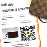 LOUIS VUITTON 2016 Neverfull Pochette Coated Canvas Brown Damier Ebene Wristlet