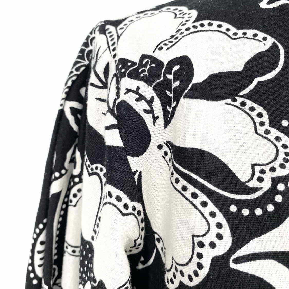 CHRISTIAN LACROIX Women's Black White Size S Long Sleeve Floral Parrots Dress