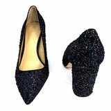 Ann Taylor Women's Black Blue Size 8.5 Block Heel Tweed Pumps