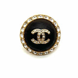 Chanel 2023 Autumn CC Strass Wood Resin Brown Dome Made in France Earrings