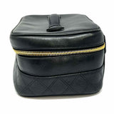 Chanel 1991-94 Vanity Cosmetic Black Quilted Lamb Leather Made in Italy Clutch