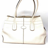 TOD'S D-Bag White Logo Pebbled Leather Tote
