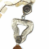 Love Heals Beige Brown Silver Tone Beaded Leather Tassel Quartz Necklace