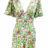 Topshop Women's Green Yellow Size 2 Empire Floral Dress