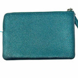 Coach Corner Zip Teal Metallic Pebbled Leather Wristlet