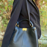 Fendi Peekaboo X-Lite Medium Black Top Handle Turnlock Leather Satchel