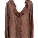 Halogen Women's Brown Size L Ruffled Long Sleeve