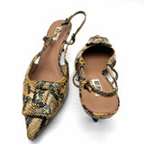 Bibi Lou Robin Women's Yellow Blck Sz 41/10.5 Kitten Heel Snake Print Slingbacks