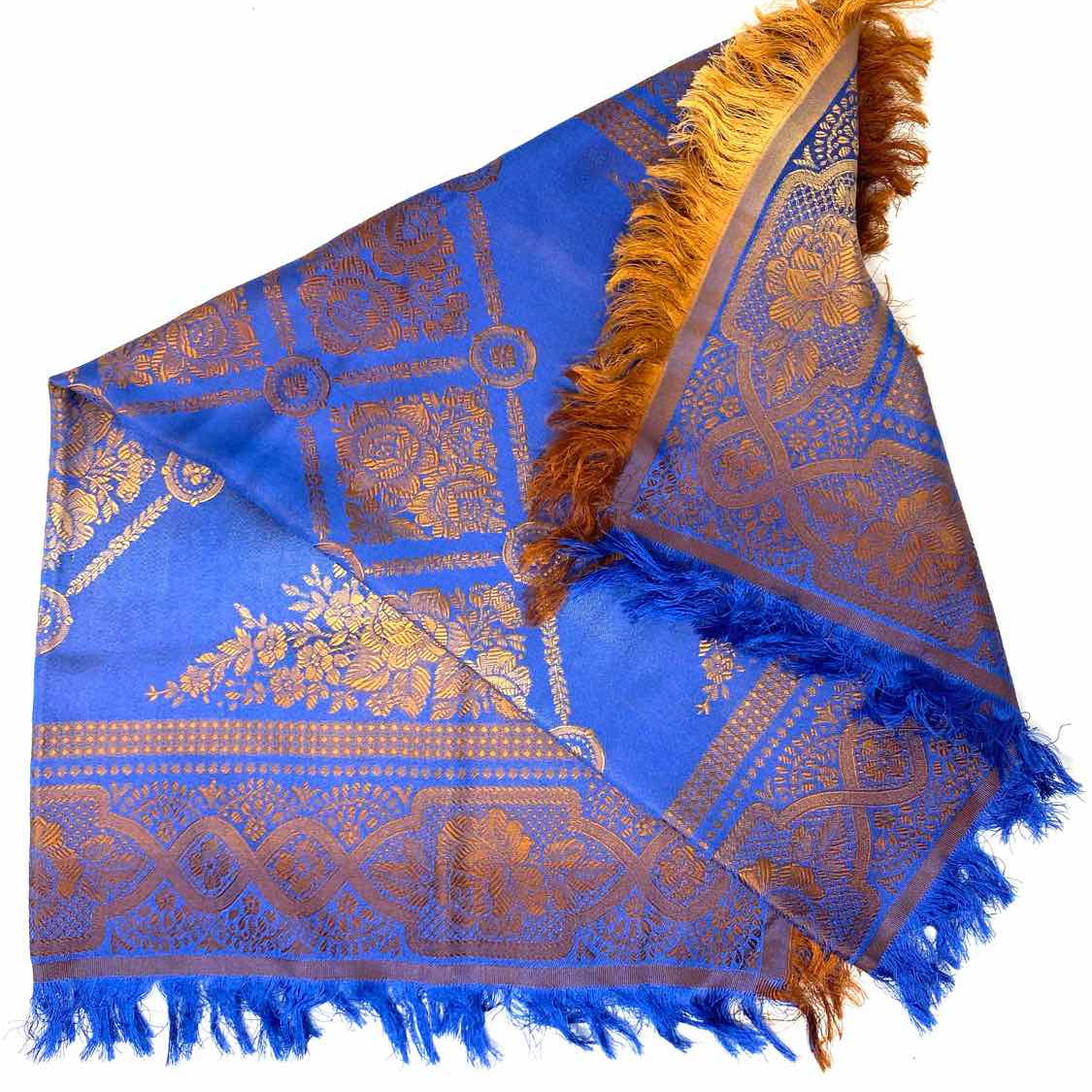 Blue / Orange Square Floral Scarf