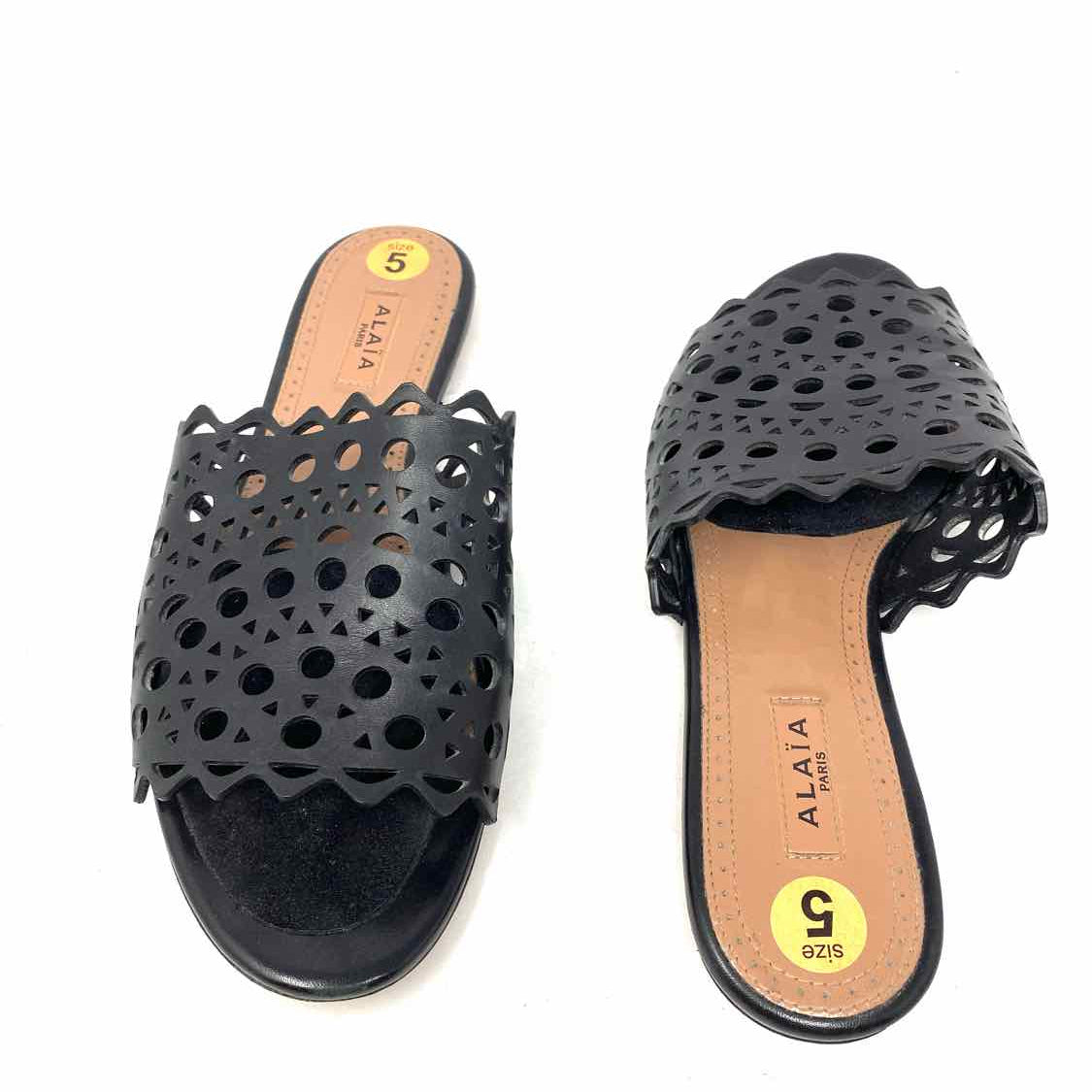ALAIA Women's Black Leather Cut Out Size 35/5 Slide