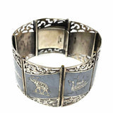 Siamese Niello Sterling Silver 7" Engraved Elephant Deities Vintage Cuff