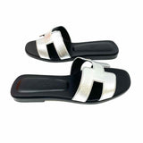 Hermes Oran Women's Black Silver Size 36/6 Flat Slide