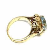 Estate size 6.5 14K Gold Blue Oval Flower Aquamarine Ring