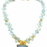 Carolyn Markis Gold Vermeil Gold Blue Beaded 16" Aquamarine Druzy Necklace
