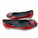 Roger Vivier Women's Red Size 36/5 Round Toe Patent Leather Buckle Flats