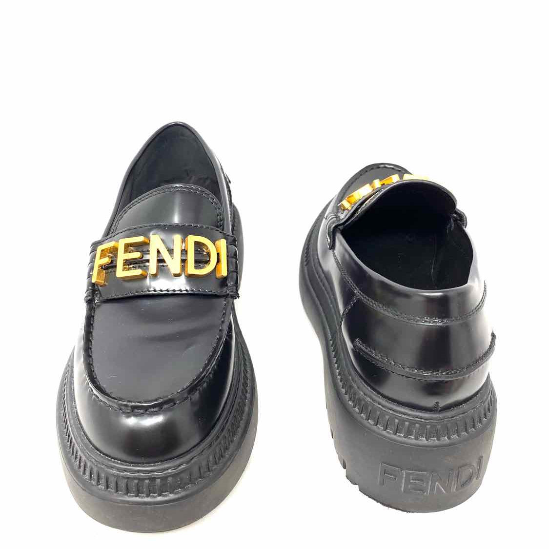 Fendi Fendigraphy Women's Black Size 36.5/6 Chunky Leather Logo Loafers