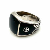 DAVID YURMAN size 8.5 925 Sterling Silver Black Signet Chevron Onyx Ring