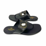 VALENTINO GARAVANI VLogo Women's Black Size 38.5/8.5 Leather Logo Flip-Flops
