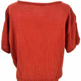 Eileen Fisher Women's Brown Size XXS Gauze Raw Hem Short Sleeve Top