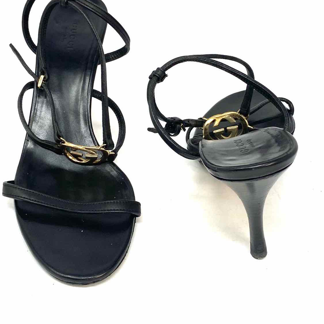 Gucci Women's Black Size 10 Stiletto Leather GG Sandals