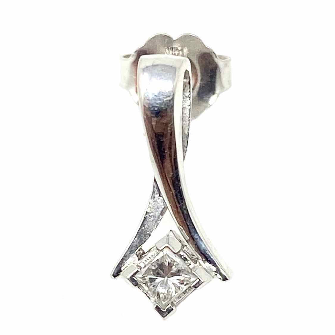 Estate 14K White Gold Geometric Square Diamond .5" Earrings