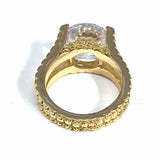 Estate size 6.75 Gold Tone Round Crystal Ring
