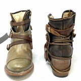 Freebird Crue Women's Green Brown Size 7 Covered Leather Strappy Covered Bootie