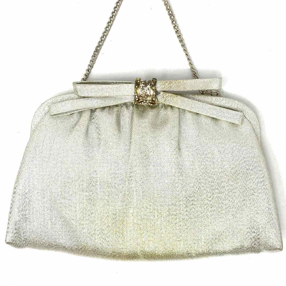 After Five Vintage Silver Hinged Metallic Made in USA Clutch