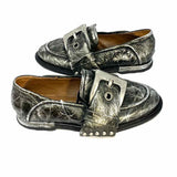 A.S. 98 Thaine Women's Silver Size 37/7 Flat Leather Buckle Loafers