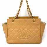 Chanel 2000-02 Timeless Petite Shopper Cream Quilted Caviar Leather Tote