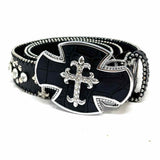 Black Silver Tone Studded Leather Belt