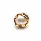 Estate 14K Yellow Gold White Stud Abstract Pearl Diamond Earrings