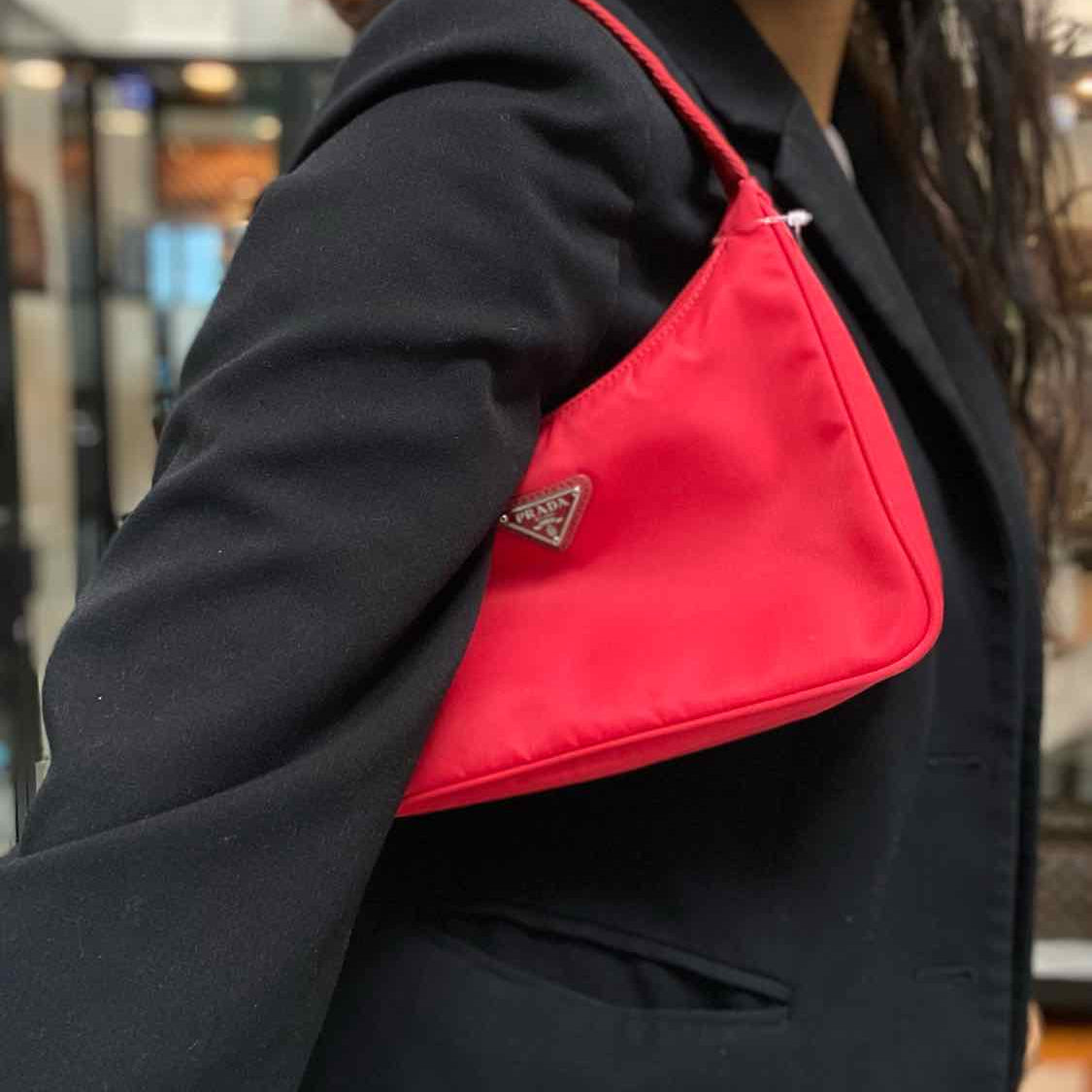 Prada Re-Nylon 2000 Re-Edition Nylon Red Crescent Shoulder Bag
