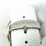Philip Stein Teslar Double Dial Dual Time Stainless Steel White Leather Watch