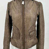 DOMA Women's Warm Gray Size S Hooded Leather Moto Jacket