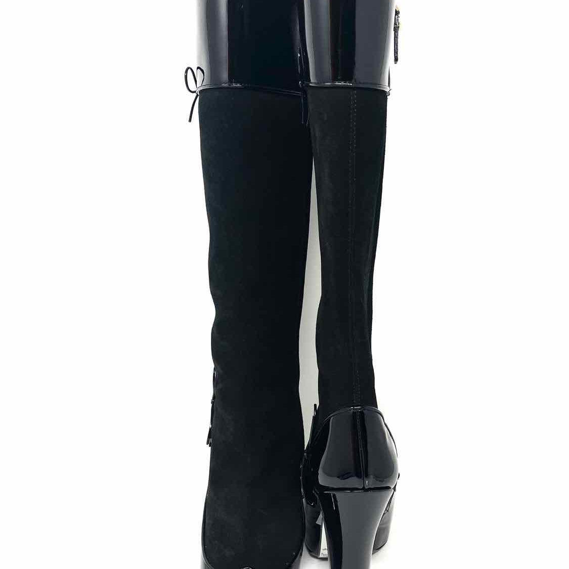 LOUIS VUITTON Women's Black Knee High Patent Suede Leather Bow Size 37/7 Boots