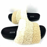 ROAM New York Women's Beige Black Size 39/9 Flat Faux Shearling Slide
